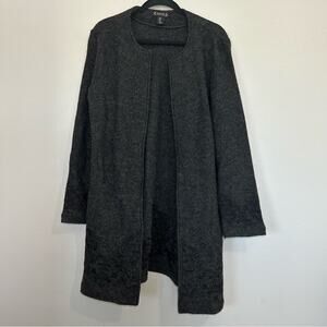 Nanette Lepore Long Wool Over Coat Embroidered Detail Charcoal Gray Jacket Small
